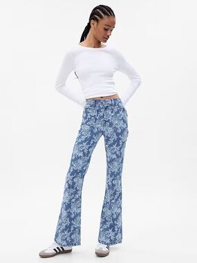 NWT GAP x LoveShacyFancy Pale Blue and White Floral Wide-Leg Jeans